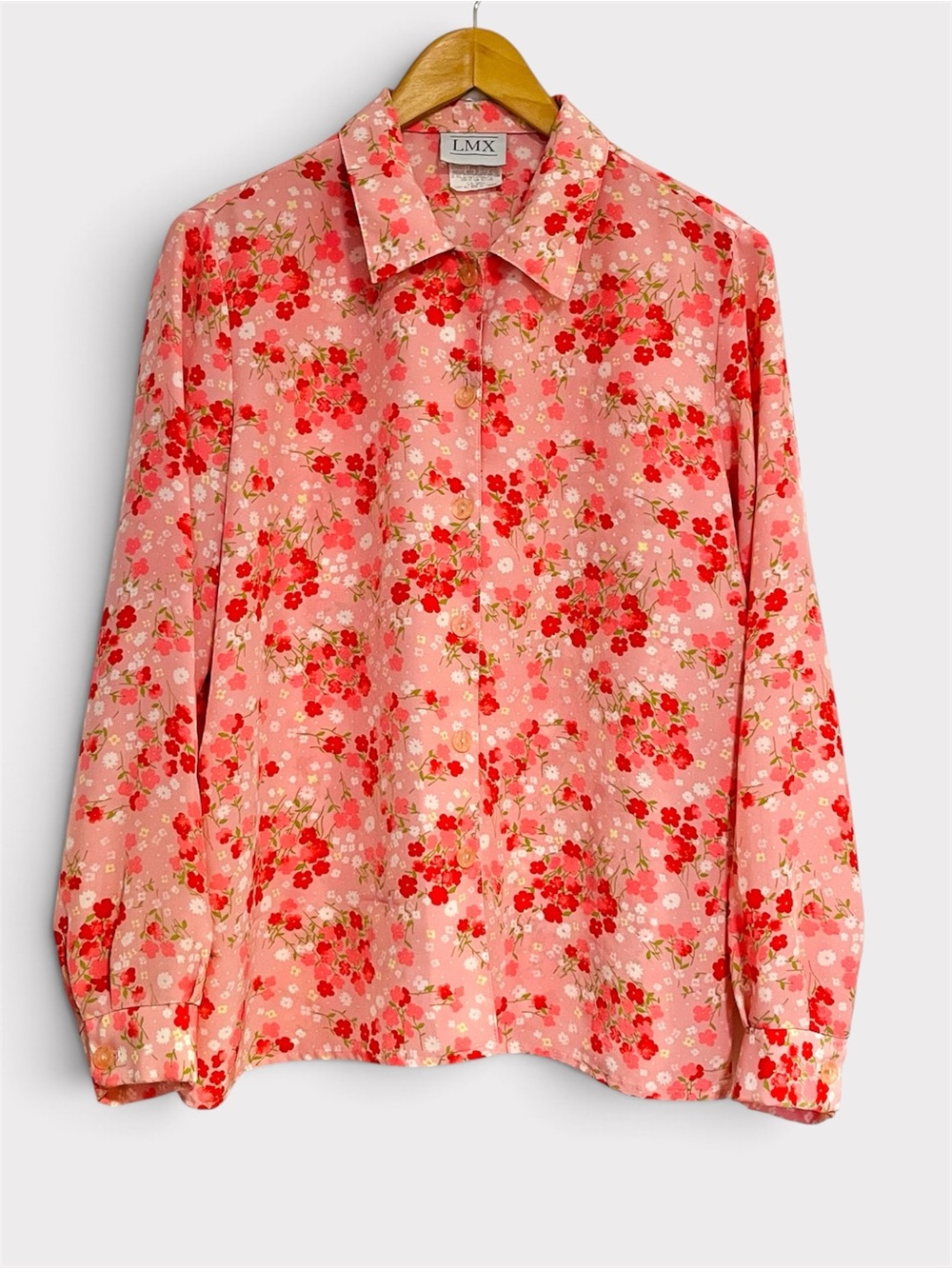 Vintage LMX Pink Floral Button-Down Blouse Made in Canada M
